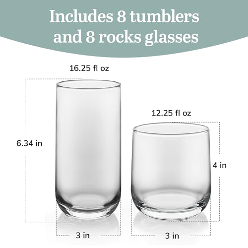 Libbey Ascent Tumbler and Rocks Drinking Glasses Set of 16, Glass Drinking Glasses with Curvature, Versatile Glassware Set for Parties and More by Libbey - Image 3