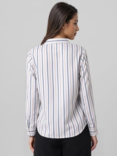 Image of Style Quotient Women Beige White Stripe Printed Formal Shirt
