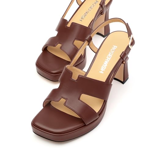 Image of ROSERWISH Womens Platform Heeled Sandals, Open Square Toe Chunky Heels, Strappy Sandals for Women, Leather Insole Dress Shoes for Prom Weeding Bride Party 3.5 inch
