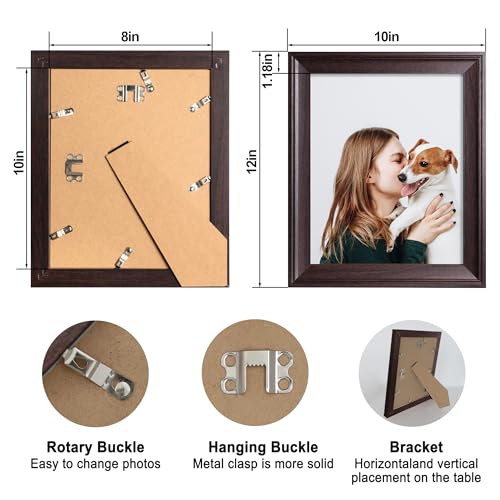 Image of iRahmen 8x10 Picture Frame Set of 4, Dark Brown Vintage Photo Frame with Real Glass, 8 x 10 Frames for Wall Mount and Tabletop Display