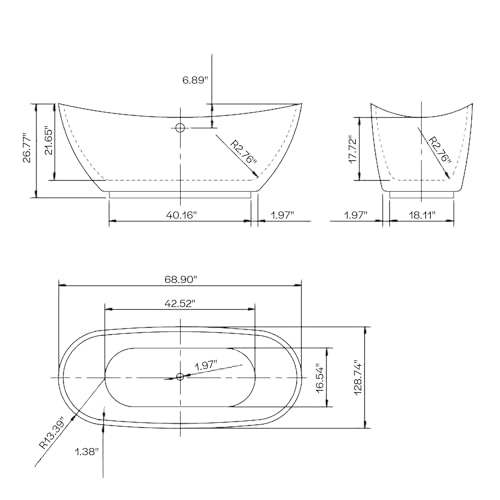 Image of Empava 69 inch Freestanding Tub, Acrylic Contemporary Soaking White Tub with Drain and Overflow