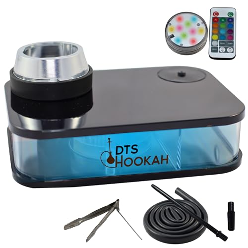 DTS HOOKAH | Chicha Kit Complet avec LED, Télécommande et Tuyau Silicone | Shisha Hookah Design Portable en Acrylique | Système Chauffe Charbon Naturel |...