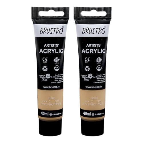 Image of BRUSTRO Artists Acrylic Paint Tube | 40ml, Sand (Pack of 2) | Pastel Tone|Non-Toxic,Water Based,Inter Mixable,Ideal for Painting,Textured Effects on Canvas,Paper,Fine Art Student and Professionals