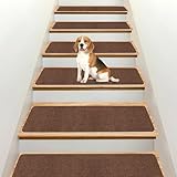 【Amazon 限定ブランド】UOUOMI 階段マット【70X22cm 15枚入り】厚さ4mm、滑り止め床傷防止簡単洗浄防音マット（ブラウン）