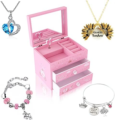 Agitation Unicorn Princess Wooden Musical Jewelry Box - Unicorn Gifts for Girls (Pink Princess1)