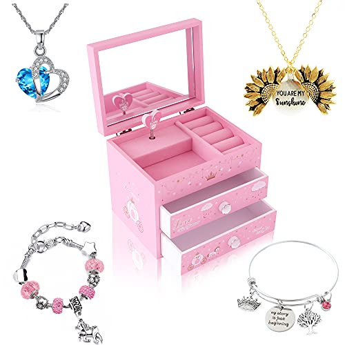 Agitation Unicorn Princess Wooden Musical Jewelry Box - Unicorn Gifts For Girls (Pink Princess1) #TOP8