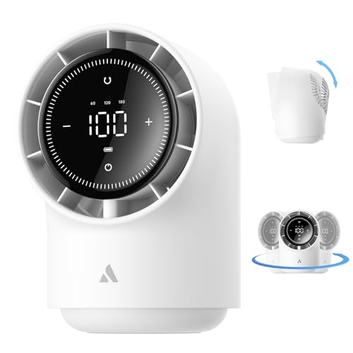 Image of Aecooly Touch Control Desk fan, 100 Speeds Quiet Digital Display 8000mAh Battery Powered Small Table Fan with 3 Oscillation Angles Desktop Fan for Bedroom, Bedside, Office, Travel -White