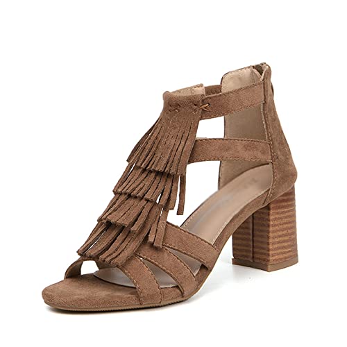 Sandals Thick Heeled Sandals Women's Sandals Back Zippered High Heeled Sandals Sandal(B,37)