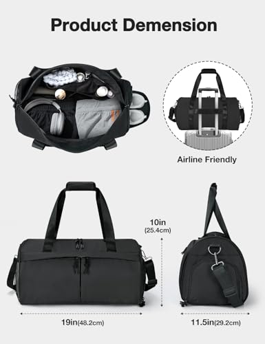 Vuudh Gym Bag with Ventilated Shoe Compartment - Travel Duffel Bag with Wet Pocket, Spacious & Durable for Fitness, Travel, and Weekend Trips(Blcak)3