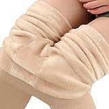 Frauen Solide Winter Dicke Warme Fleece Gefüttert Thermische Legging Strumpfhose (Beige)