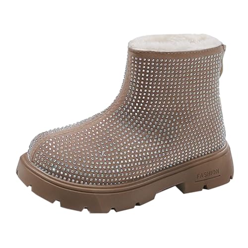 Winterschuhe 32 Winter Girls Fashion Rear Zipper Short Boots For Middle And Large Children Plus Velvet Warm Girls Short Boots Winterstiefel Kinder 31 (Khaki, 30 Little Child)