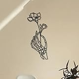 Skeleton Rose Metal Wall Art, Skull Unique Lover Wall Decor, Flower Halloween Gothic Line Art Wall Decor, Gothic Decor, Above Bed Decor (Black-2)