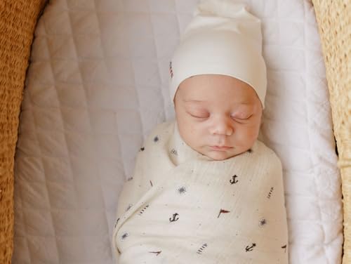 Image of Ely's & Co. Muslin Swaddle Blankets 3-Pack for Baby Boy, 100% Cotton Muslin Extra Large Swaddle Receiving Blankets, 47 inchx47 inch (Blue-Ivory Nautical)