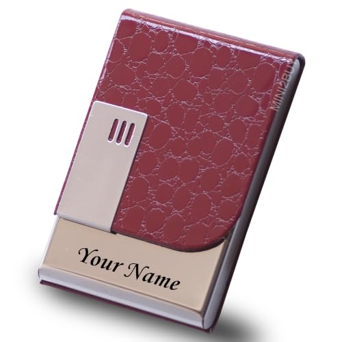 Image of Mini2buy Customized Name Engraved Card Holder for Credit, Debit, ATM, and Business Visiting Cards from Premium Stainless Steel Size Ideal for Personal use or Corporate Gifting (Marron-Customized)