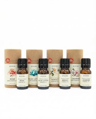 Paquete de aceites esenciales florales - Rosa, Loto azul, Jazmín, Neroli