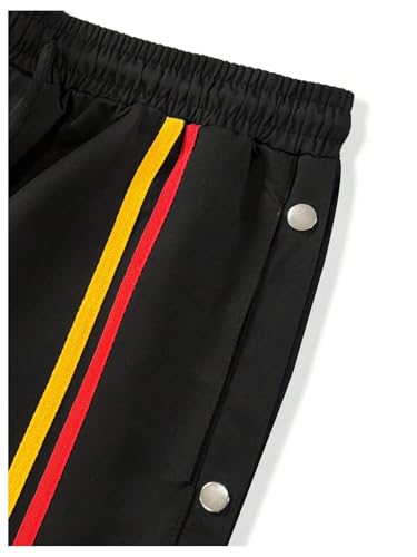 Men's Striped Track Pants Y2k Drawstring Waist Button Decor Street Baggy Pants with Pockets3