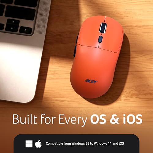 Image of Acer PopGo Wireless Mouse | 2.4G + BT5.4 Dual Mode | 500mAh Rechargeable Battery | Adjustable DPI up to 6400 | Silent Click | 6 Buttons+Scroll Wheel | 10m Range | Windows & Mac Compatible - Orange