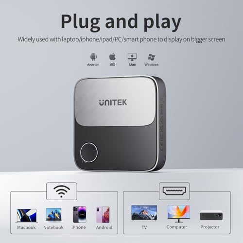 Image of Unitek Wireless Hdmi Display Dongle Adapter - Screen Mirroring Receiver 2.4G /5G 4K TV Casting Device Screen Mirroring Adapter /Extender for Streaming Video to Monitor from Mac iOS Android Windows