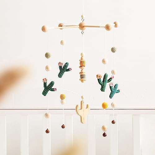 Image of Baby Crib Mobile Cactus Nursery Mobiles Handmade Nordic Style Wooden Nursery Decoration Baby Photography Props Newborn Gift(Green Series)