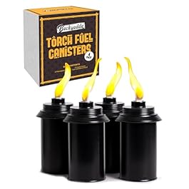Torch Replacement Canisters (12 oz). Compatible with Tiki Torches. Easy Fill Opening. 4-Pack Standard Metal (Without Caps)