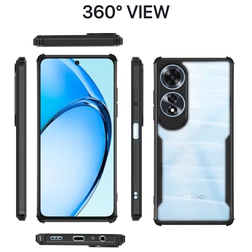 Image of Pikkme Oppo A60 4G Back Cover | Crystal Clear Transparent Back | Ultra Hyrbid | Full Camera Protection | Raised Edge | Bumper Back Case (Black)