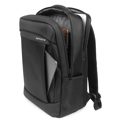 Image of Artistix TechEssence Premium Business Backpack 28 L Office Travel Laptop Bag with 15.6 Inch Laptop Compartment Multiple Pockets Comfortable and Padded Backpack, Black