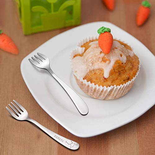 Kids Forks, E-far Stainless Steel Toddler Baby Fork Set, Non-Toxic & Cute Animals Pattern, Matte Polished & Dishwasher Safe - 6 Pack - Thumbnail 3
