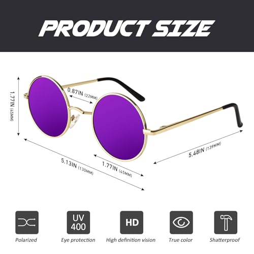 Image of CGID Retro Round Polarized Sunglasses Mens Womens Circle Metal Hippie Shades UV400 Protection E01
