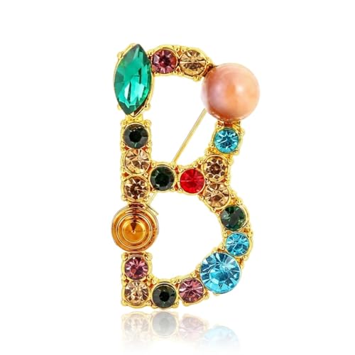 Image of Initial Brooch Pins A-Z 26 Letters Brooches For Women Colorful Enamel Alphabet Pin Pearl Crystal Lapel Pin