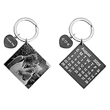 Personalized Master Custom Date Calendar Photo Heart Keychain Pendant Key Ring for Lovers Couples (1pc Black Photo)