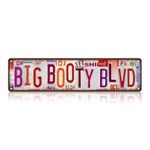 Vintage Big Booty Blvd Wall Decor Street Signs Pink Room Metal Tin Signs Gife for Women Girl 16 x 4 Inches