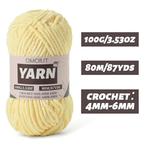 Image of Light Yellow Fluffy Chenille Yarn for Crocheting - Baby Yarn for Crocheting Soft Blanket - (100g /87.4yds) Crochet Amigurumi Chunky Yarns - Super Bulky 5 Velvet Yarns
