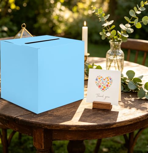 Image of SietDESEO Light Blue Card Box for Graduation Large Gift Card Box Holder 9.8 inch x 9.8 inch Money Cards Box Diy Card Box for Wedding Reception Baby Shower Birthday Cards Box Holder