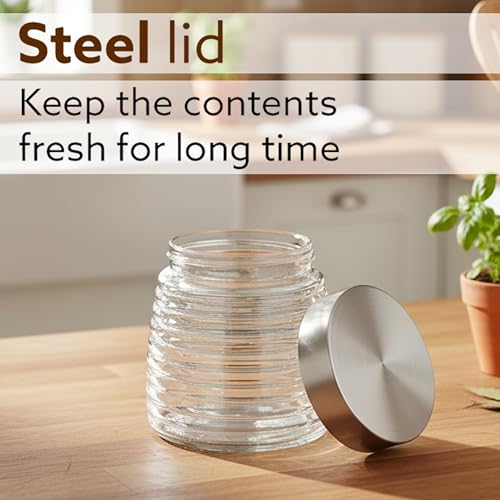 Image of Cutting EDGE 900ml Designer Glass Storage Jar, Silver (Set of 1)