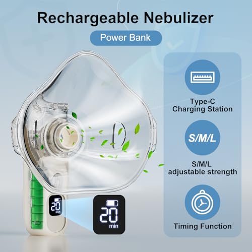 Portable Nebulizer, Nebulizer Machine for Adults and Kids Handheld Nebulizer for Travel and Daily Use Mesh Nebulizer for Breathing Problems with Autoclean Mode Powered by USB/Battery