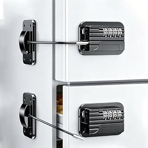 Refrigerator Lock with Combination Code, Child Proof Fridge Door Lock, Self Adhesive Safety Lock for Fridge, Freezer, Cabinets, Drawers, Cupboards, Windows and Doors, No Drilling Required, Black
