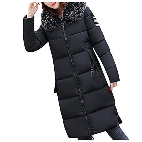 Chaqueta Chaqueta de plumas para mujer fluido a prueba de viento chaqueta chaqueta de algodón con bolsillos moderno chaleco con capucha chaqueta mujeres liso invierno surf Boyfriend, 01-negro, XXXL