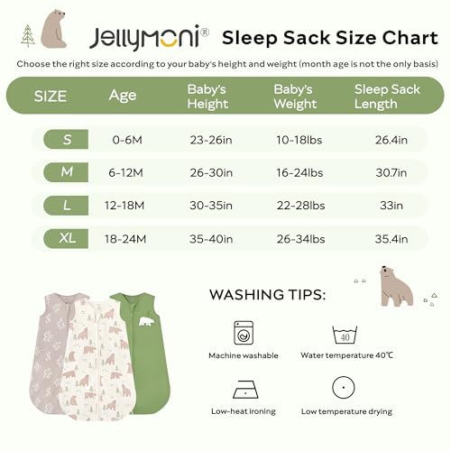 Image of JELLYMONI Baby Sleep Sack 18-24M, 0.5 TOG, 100% Cotton Wearable Blanket | 3 Pack, Soft Cotton Fabric, Breathable Lightweight Sleeveless Sleep Sack, Pre-Shrunk, 2-Way Zipper