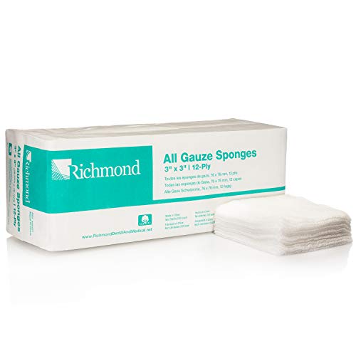 Richmond Dental & Medical 300421 3" x 3" All Gauze Sponge, 12-Ply