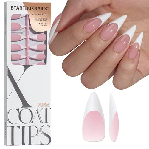 BTArtboxnails French Gel Nail Tips - Long Stiletto Press on Nails Pink XCOATTIPS for Nail Extensions DIY