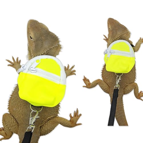 Image of Bearded Dragons Harness Leashes Set Cute Backpack Back to School Design for Small Pets Reptile Lizard Crested Gecko Chameleon Rat Hamster Squrriel Ferret Photo Shoot (Yellow)