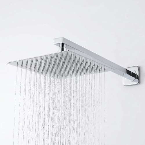 Image of ALTURAS Stainless Steel Square Overhead Shower Rain Shower Head for Bathroom With Arm (8in shower with 12in arm)