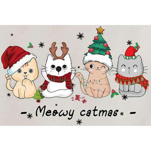 Image of Christmas Cat Stamped Cross Stitch Kits for Adults - Embroidery Kits for Beginners Adults,11 CT Patterns Dimensions Counted Cross Stitch Kits for Adults Arts Craft 16x12 inch