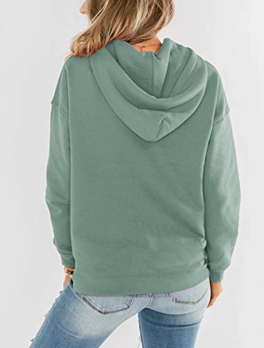 Bingerlily Women\'s Casual Hoodies Long Sleeve Solid Lightweight Pullover Tops Loose Sweatshirt with Pocket Mint Green - Thumbnail 3