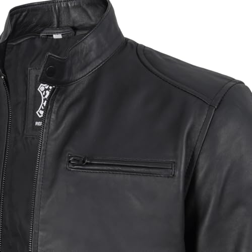 Image of fjackets Mens Leather Jacket - Real Lambskin Cafe Racer Jacket Stand Collar Moto Biker Zip Jacket For Men