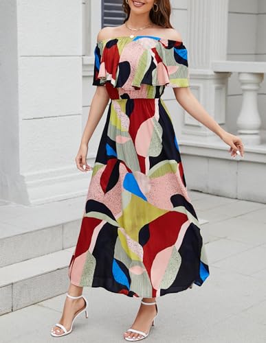 Image of Bluetime Womens Maxi Dress Off Shoulder Floral Print Boho Beach Long Summer Dresses