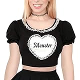 Littleforbig Kawaii Crop top Puff Sleeve Scoop Neck Shirt – Little Monster S Black