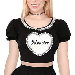 LittleForBig-Kawaii-bauchfreie-Top-Puffaermel-und-U-Ausschnitt-Hemd--Kleines-MonsterBabygirl LittleForBig Kawaii bauchfreie Top Puffärmel und U-Ausschnitt Hemd – Kleines Monster/Babygirl
