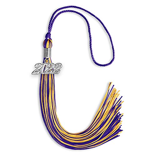 Endea Graduation Mixed Double Color Tassel with Silver Date Drop (Purple/Gold, 2022)