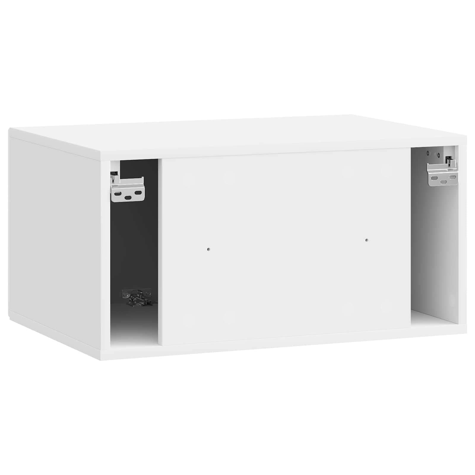 Mueble para TV montado en la pared, color blanco brillante, 59,5 x 41 x 30 cm, mueble bajo flotante de madera, moderno mueble de TV colgante para sala de estar con 2 puertas y espacio de